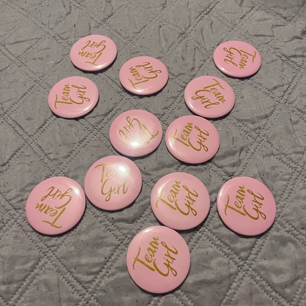 Pink "Team Girl" Gold Script Button Pin Set